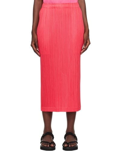 Pleats Please Issey Miyake Pink Thicker Midi Skirt - Red