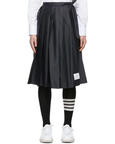 Thom Browne Navy Nylon Midi Skirt - Black