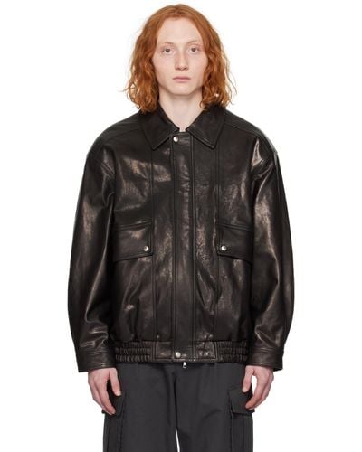DUNST Oversized Vintage Leather Jacket - Black