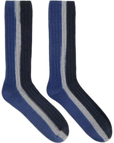 Sacai Black & Navy Vertical Dye Socks - Blue