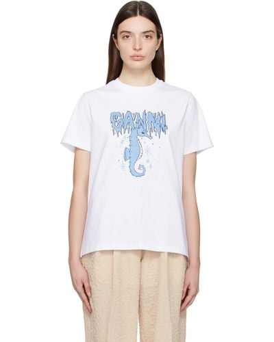 Ganni ホワイト Seahorse Tシャツ
