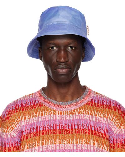 Marni Blue Quilted Brim Bucket Hat - Multicolour