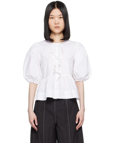 Ganni Peplum Tie Blouse - White