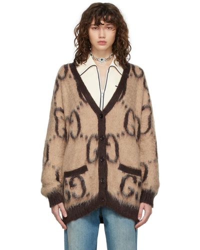 Gucci Cardigan En Laine Mohair Motif GG Réversible - Marron