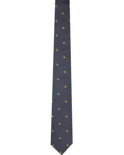 Vivienne Westwood Cravate grise à motif à orbe - Noir