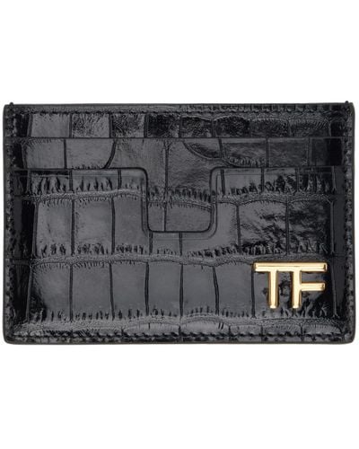 Tom Ford Porte-cartes noir gaufré façon croco à ferrure à logo