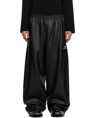 Balenciaga Pantalon noir en cuir à logo 3b sports