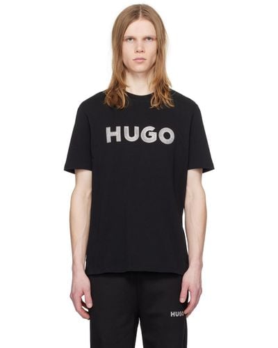 HUGO T-shirt noir à logo brodé