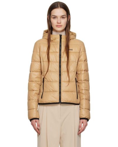 Hugo Boss Women's Convertible-collar Glossy Puffer Jacket In Light/pastel  Brown