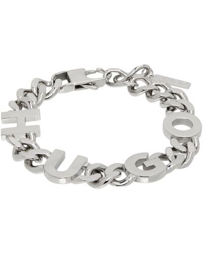 HUGO Silver Curb Chain Bracelet - Black