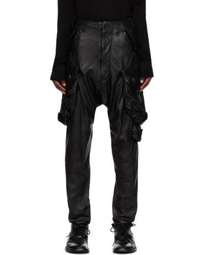 Julius Gas Mask Leather Cargo Trousers - Black