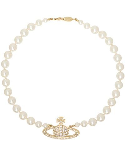 Vivienne Westwood White & Gold One Row Pearl Bas Relief Choker - Metallic