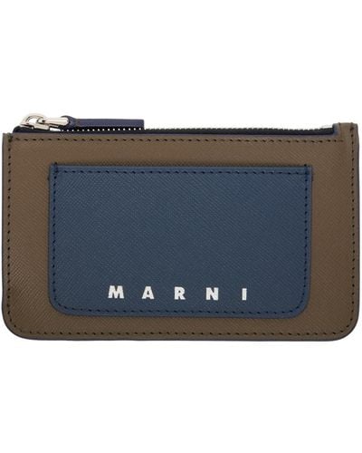 Marni Navy & Taupe Saffiano Leather Card Holder - Black