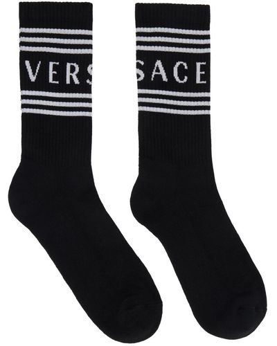 Versace &ホワイト 90s ヴィンテージ ロゴ ソックス - ブラック