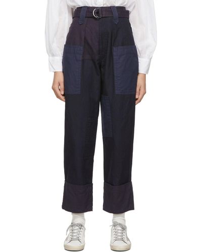 Isabel Marant Burgundy & Navy Colorblocked Keyega Trousers - Blue