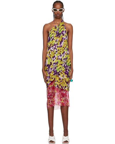 Dries Van Noten One-shoulder Open-back Layered Floral-print Chiffon Midi Dress - Multicolour