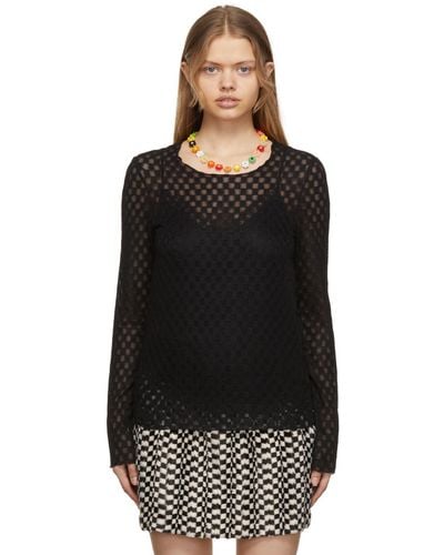 Anna Sui Checkered Mesh Long Sleeve Shirt - Black