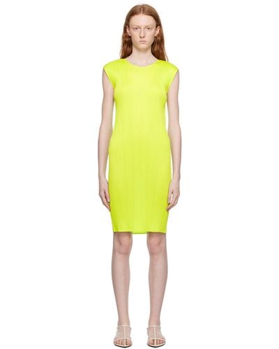 Pleats Please Issey Miyake Green New Colorful Basics 3 Midi Dress - Yellow