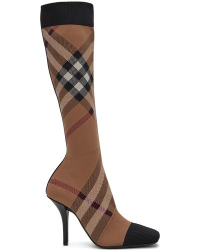 Burberry Knitted Check Sock Boots - Brown