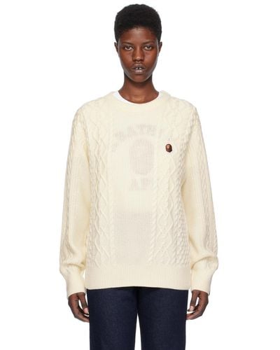 A Bathing Ape Off- Ape Head One Point Jumper - Natural