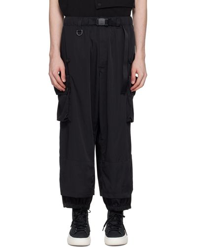 Y-3 Pantalon cargo noir à revers étagés