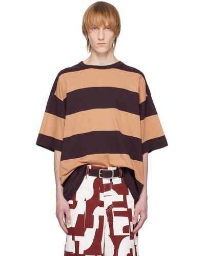 Dries Van Noten Burgundy & Beige Striped T-shirt - Multicolour