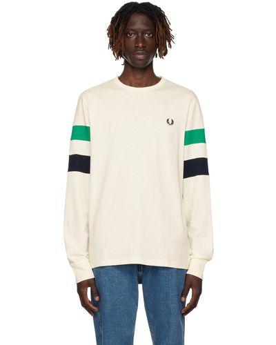 Fred Perry Off-white Panelled Long Sleeve T-shirt - Black