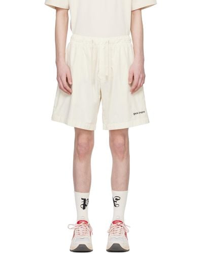 Palm Angels Off-white Embroidered Shorts - Natural