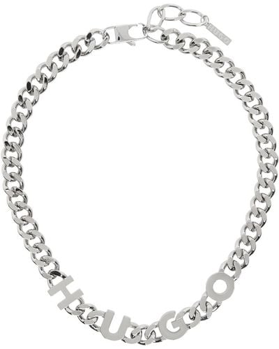 HUGO Silver Curb Chain Necklace - Metallic