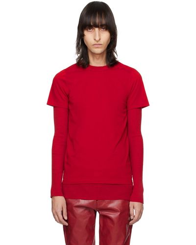 Rick Owens T-shirt rouge à couture horizontale aux épaules