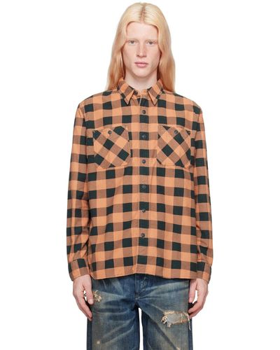 RRL Chemise et noir à motif damier - Orange