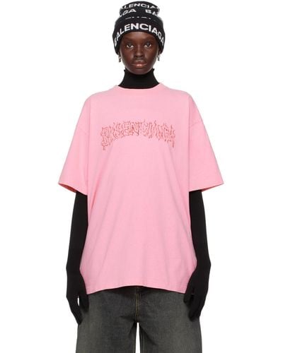 Balenciaga T-shirt en coton à logo imprimé - Rose