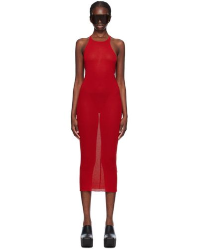 Rick Owens Robe midi rouge en jersey côtelé