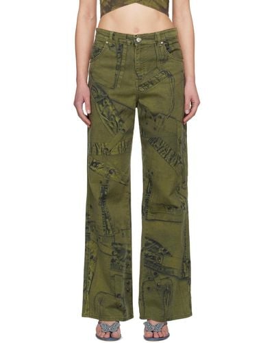 Blumarine Khaki Printed Jeans - Green