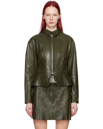 Paloma Wool Fabia Leather Jacket - Green
