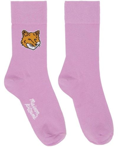 Maison Kitsuné Purple Fox Head Socks - Pink