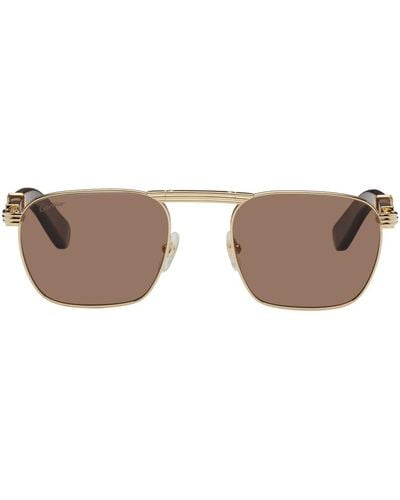 Cartier Gold & Brown Square Sunglasses - Black