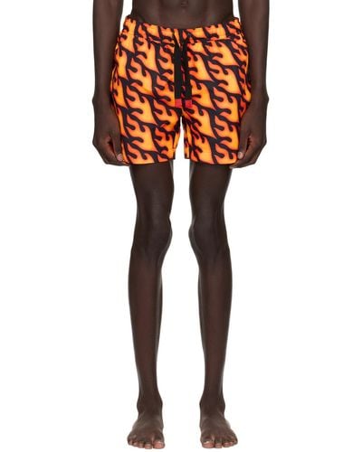 HUGO Black & Orange Printed Swim Shorts