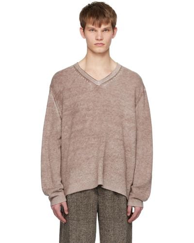 Acne Studios Brown & White V-neck Sweater - Natural