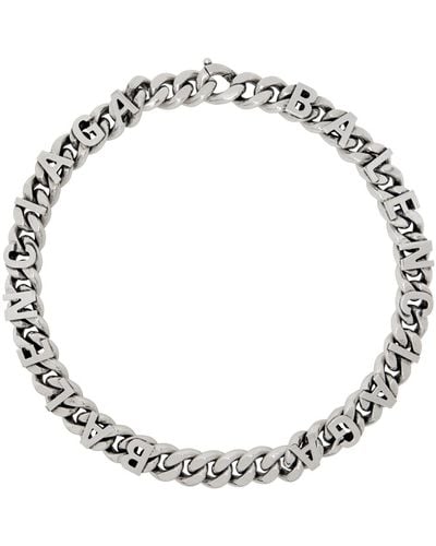 Balenciaga Gunmetal Chain Logo Necklace - Metallic