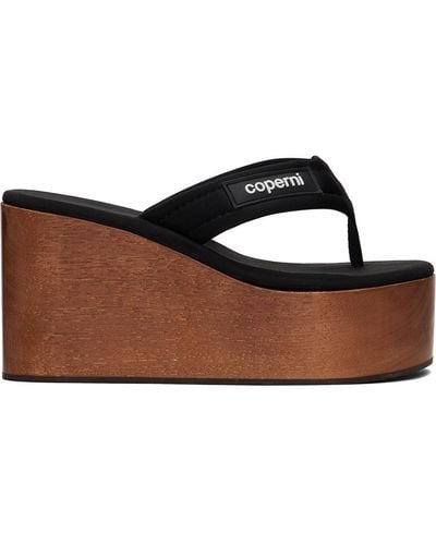 Coperni Wooden Branded Wedge Sandals - Black