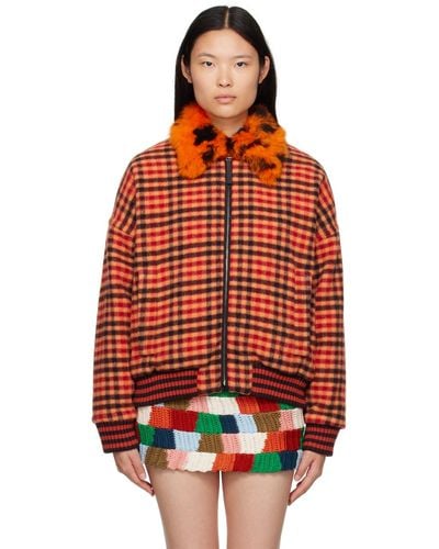 Marni Check Shearling Bomber Jacket - Red