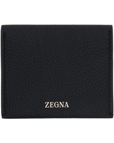 Zegna Black Foldable Leather Card Holder