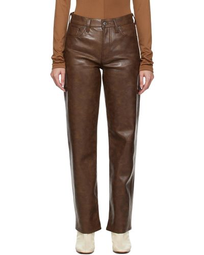 Agolde Ae pantalon sloane brun en cuir - Marron