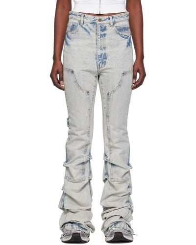we11done Blue Wrinkled Jeans - White