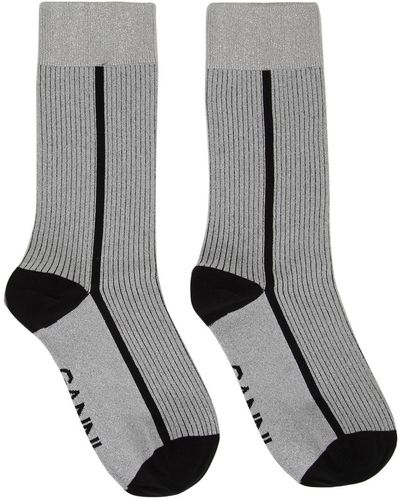 Ganni Silver & Black Lurex Socks - Gray