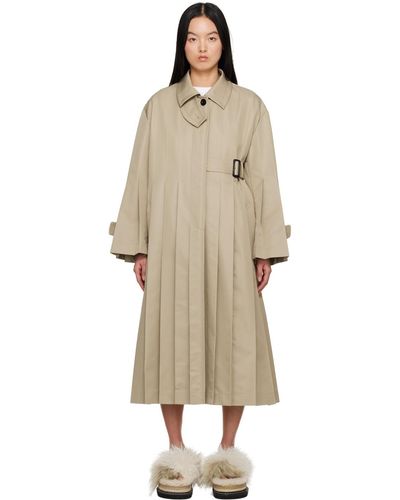 Sacai Beige Pleated Trench Coat - Natural