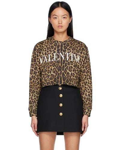 Valentino Beige & Black Leopard Logo Sweatshirt
