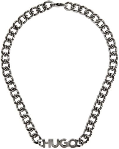 HUGO Gunmetal Logo Plaque Necklace - Black