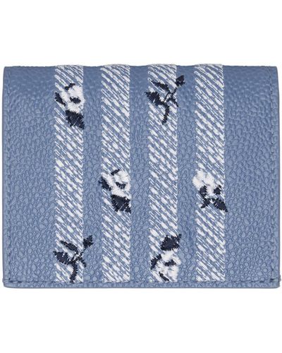 Thom Browne Thom e porte-cartes bleu en cuir grainé à quatre rayures et à deux volets